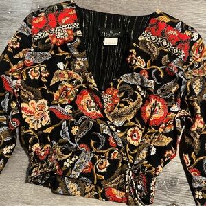 Vintage 90s Carole Little Multicolor Floral Faux Wrap Crop Top Size 4 Boho Glam
